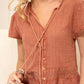Bohera Kylee Short Sleeve Button Down Washed Top