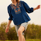 Juliana Azure Embroidered Top