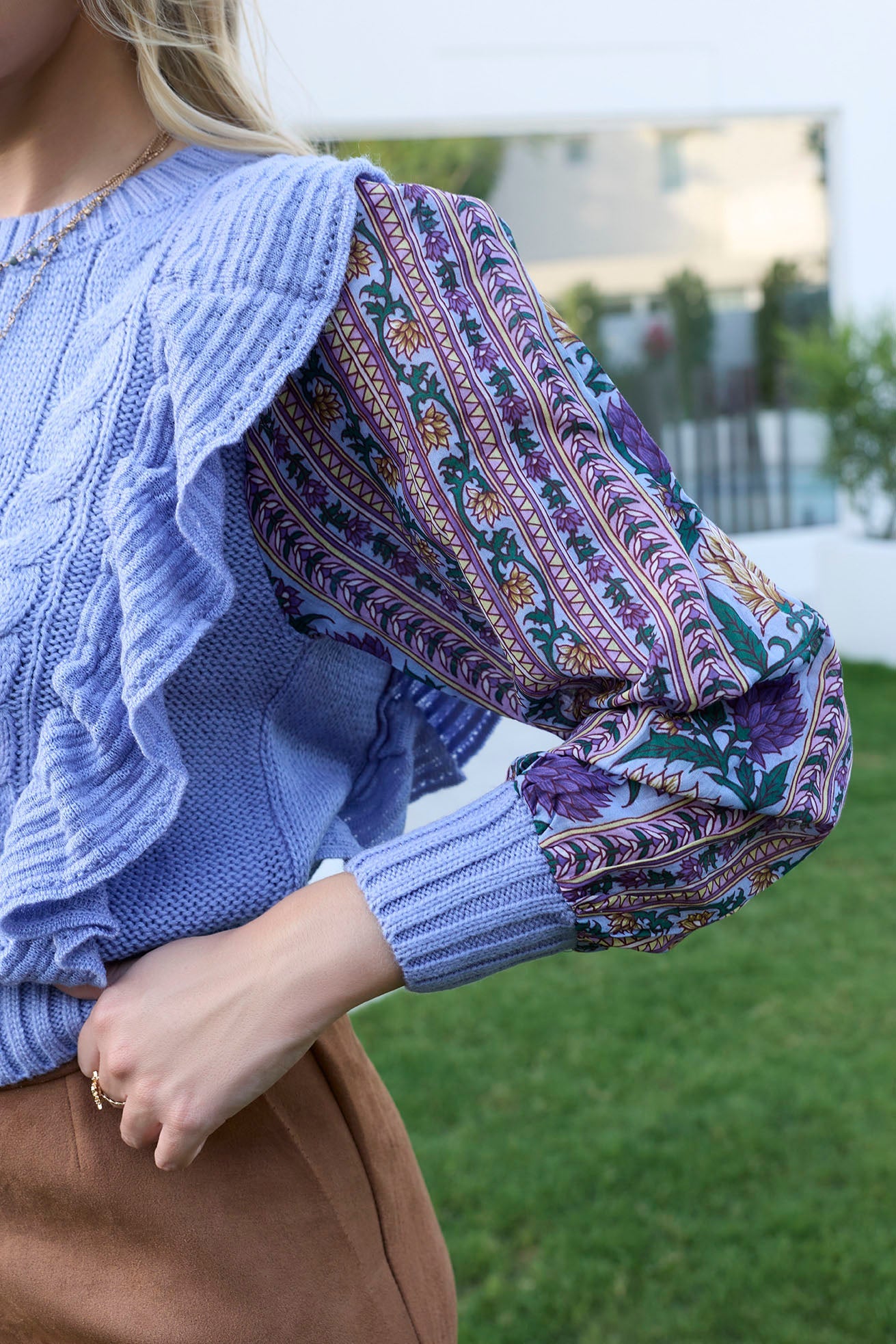 Penelope Ruffled Sweater in Blue