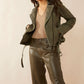 Aansila Leather Jacket In  Fern Grotto Green