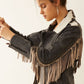 Phoenix Fringed Leather Jacket In Ebony