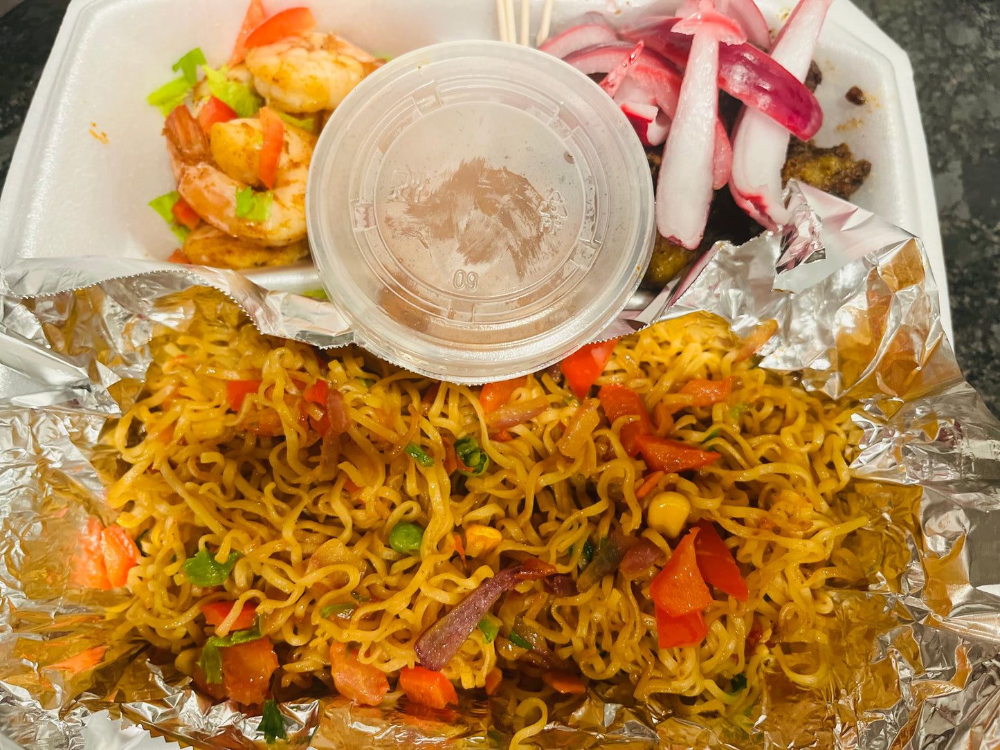 Noodles,Shrimps with Beef Suya