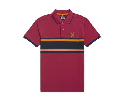 Psycho Bunny Corby Stripe Men Polo Shirt Cranberry