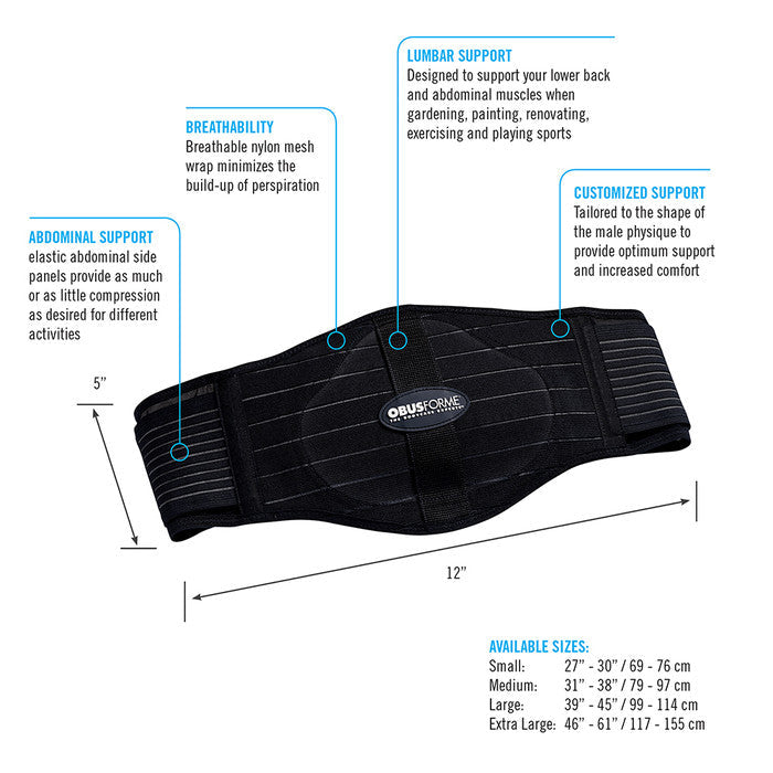 ObusForme Back Belt - Men's Medium/Large - Black - Lumbar Support Posture Corrector