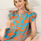 Bold & Beautiful Empire Waist Dress In Orange And Blue