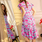 Bold & Beautiful Empire Waist Dress In Pink and Blue