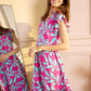 Bold & Beautiful Empire Waist Dress In Pink and Blue