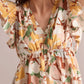 Evelyn Blossom Top In White And Brown
