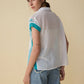 Sierra Embroidered Top In White And Sky Blue