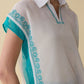 Sierra Embroidered Top In White And Sky Blue