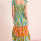 Jade Geometric Drop Waist Dress In Green And Orange