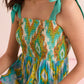 Jade Geometric Drop Waist Dress In Green And Orange
