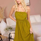Bohera Gardenline Smocking Lace Spaghetti Strap Midi Dress in Olive Green