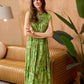 Bohera Leaf Whorl Printed Button Front Sleeveless Midi Dress in Laurel Green