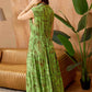 Bohera Leaf Whorl Printed Button Front Sleeveless Midi Dress in Laurel Green