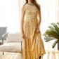 Bohera Summertrace Floral Smocked Sleeve Midi Dress in Pale Yellow