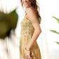 Bohera Summertrace Floral Smocked Sleeve Midi Dress in Pale Yellow