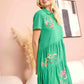 Bohera Sunweave Embroidered Button-Front Tiered Midi Dress in Fern Green