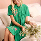 Bohera Sunweave Embroidered Button-Front Tiered Midi Dress in Fern Green