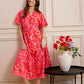 Bohera Meadow Wave Ruffle Collared Midi Dress with Waist Tie in Ruby Red