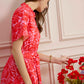 Bohera Meadow Wave Ruffle Collared Midi Dress with Waist Tie in Ruby Red