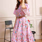 Bohera Floral Crest Midi Dress with Front Tie in Blush Pink