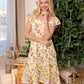 Bohera Sunny Vale Square Neck Lace Trim Midi Dress in Soft Lemon