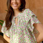 Bohera Outrider Collared Frill Sleeve Grove Top in Berry Sprig