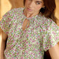 Bohera Outrider Collared Frill Sleeve Grove Top in Berry Sprig