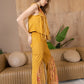 The Jolene Fringe Two Piece Set in Saddle Gold
