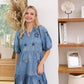 Prairie Hymn Embroidered Dress in Dusty Blue