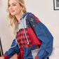 The Americana Patchwork Hoodie in Cherry Denim