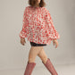 Cherry Fleur Ruffle Top in Crimson Pink