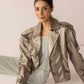 Astrid Shimmer Leather Jacket in Cosmic Silver