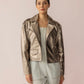 Astrid Shimmer Leather Jacket in Cosmic Silver