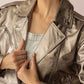 Astrid Shimmer Leather Jacket in Cosmic Silver