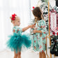 Believe in Your Elf 3/4 Sleeve Ruffle Twirl Dress
