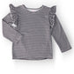 Black & White Stripe L/S Ruffle Tee