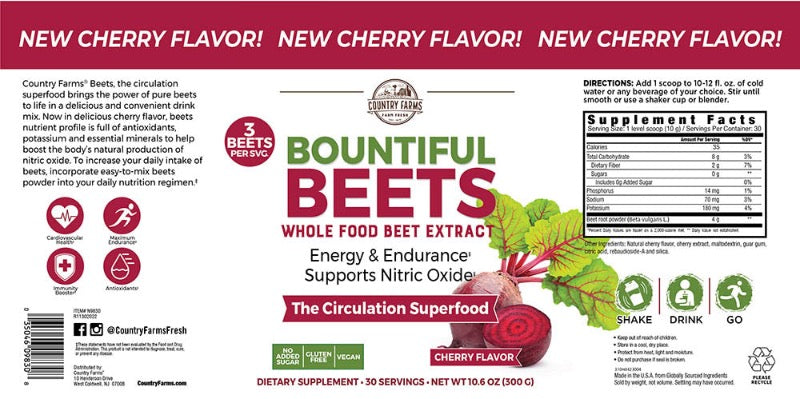 Country Farms Bountiful Beets Powder, Electrolyte Superfood Blend, 10.6 oz
