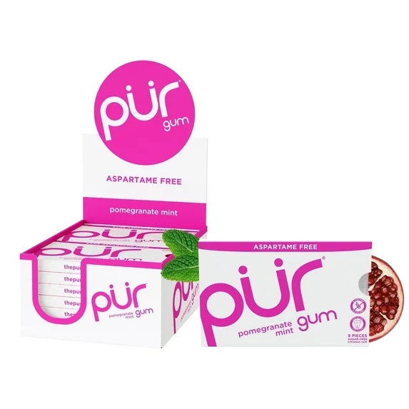 Pur Gum Pomegranate Mint, Aspartame-Free, Case of 12 (9 Pieces)