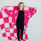 Bright Pink Checker Cozy Socks