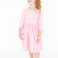 Bubblegum Pink 3/4 Sleeve Pocket Twirl Dress