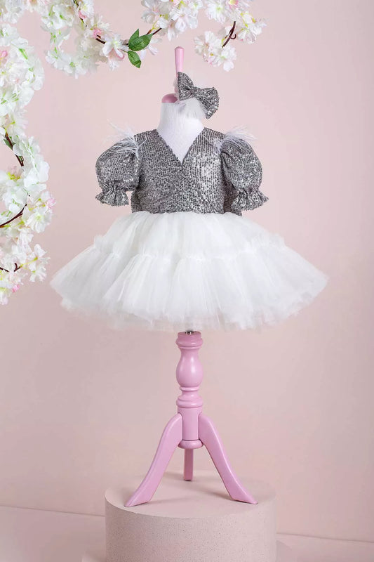 Clara White and Silver Party Dress