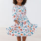 Classic Christmas 3/4 Sleeve Ruffle Twirl Dress