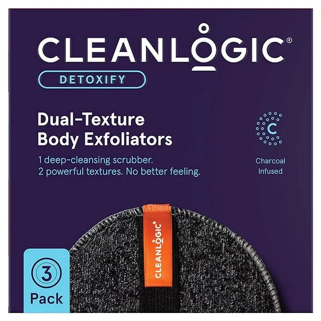 Clean Logic Detox Charcoal Body Exfoliator, Dual Texture, Pack of 3