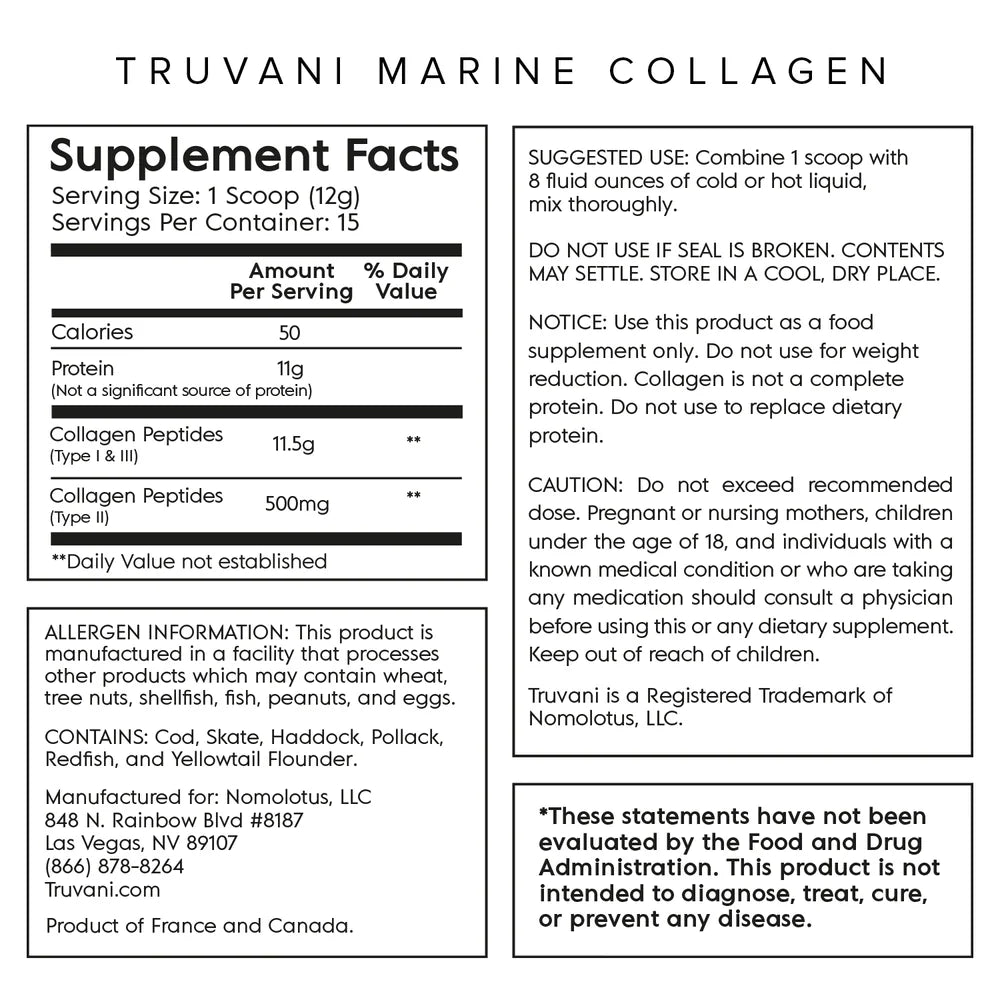 Truvani Marine Collagen Powder, Unflavored, 6.35 oz.