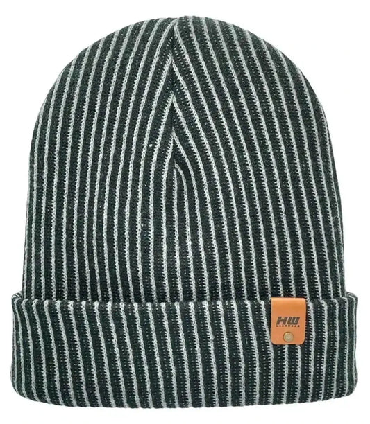 Cuffed Wide Ribbed Striped Beanie, Contrast, Black and Gray, Classic Beanie