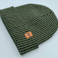 Cuffed Wide Ribbed Striped Beanie, Contrast, Black and Green, Classic Beanie