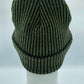 Cuffed Wide Ribbed Striped Beanie, Contrast, Black and Green, Classic Beanie