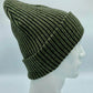 Cuffed Wide Ribbed Striped Beanie, Contrast, Black and Green, Classic Beanie
